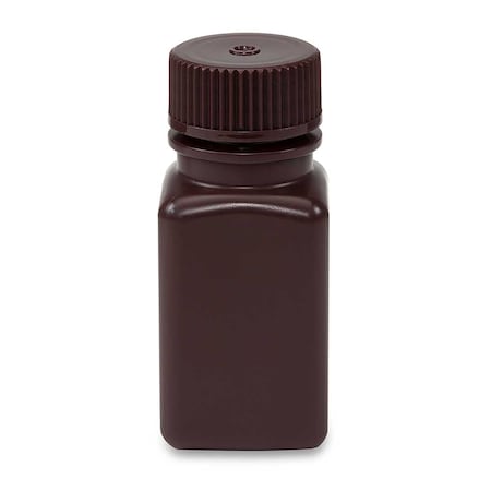 Globe Scientific Diamond RealSeal Bottle, Wide Mouth, Square, Amber HDPE with Amber PP Closure, 60mL, 12PK 7180060AM